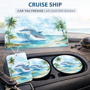 Cruise Ship Beach Car Tag Car Freshie Car Coasters Gift Set Bundle